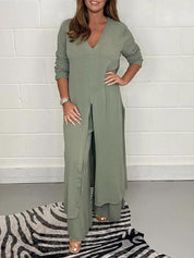 Alejandra Set | Casual V-Hals Dames Set met Tuniek en Wijde Broek