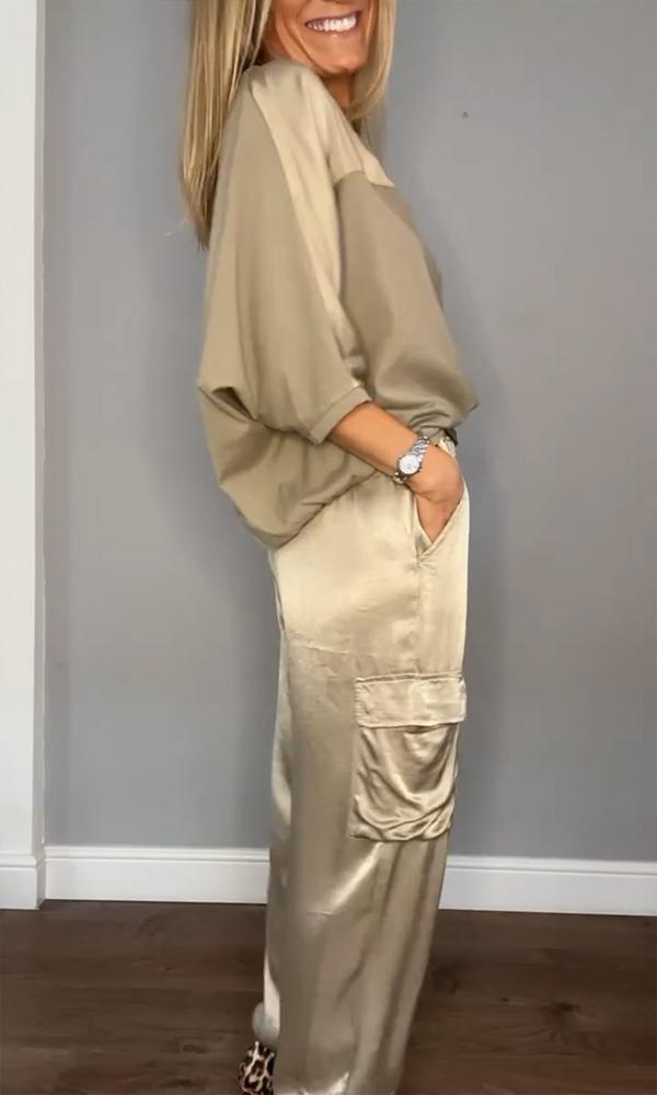Dames Tweedelige Set Oversized Trui en Wide Leg Broek Casual Chic - Goud / Paars / Zwart - Maelen