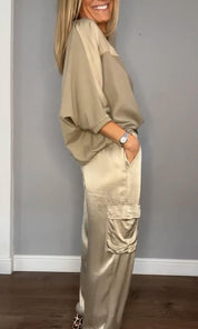 Dames Tweedelige Set Oversized Trui en Wide Leg Broek Casual Chic - Goud / Paars / Zwart - Maelen
