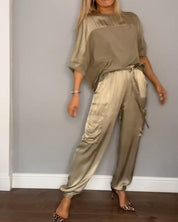 Dames Tweedelige Set Oversized Trui en Wide Leg Broek Casual Chic - Goud / Paars / Zwart - Maelen