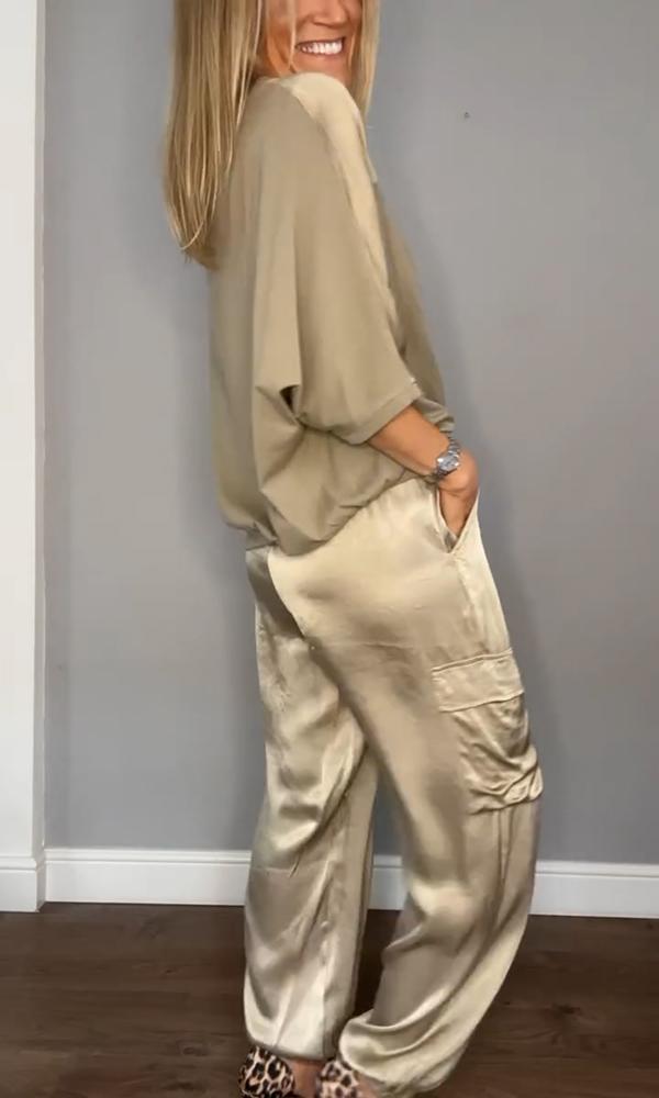 Dames Tweedelige Set Oversized Trui en Wide Leg Broek Casual Chic - Goud / Paars / Zwart - Maelen