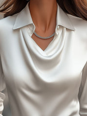 Luciana Witte satijnen dames blouse – elegante blouse met watervalhals en luxe uitstraling