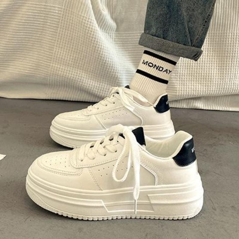Luna Sneakers | Witte Dames Schoenen met Dikke Zool en Koreaans Design