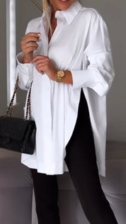 Bettina Blouse | Chique Oversized Chiffon Blouse met Omgeslagen Kraag en Lange Mouwen