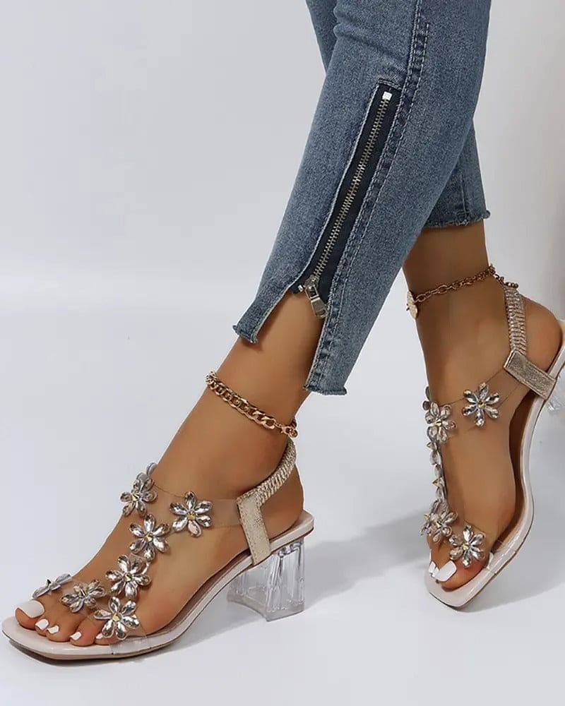 Celina Sandalen | Dameshakken met Strass, Peep Toe en Verstelbare Bandjes