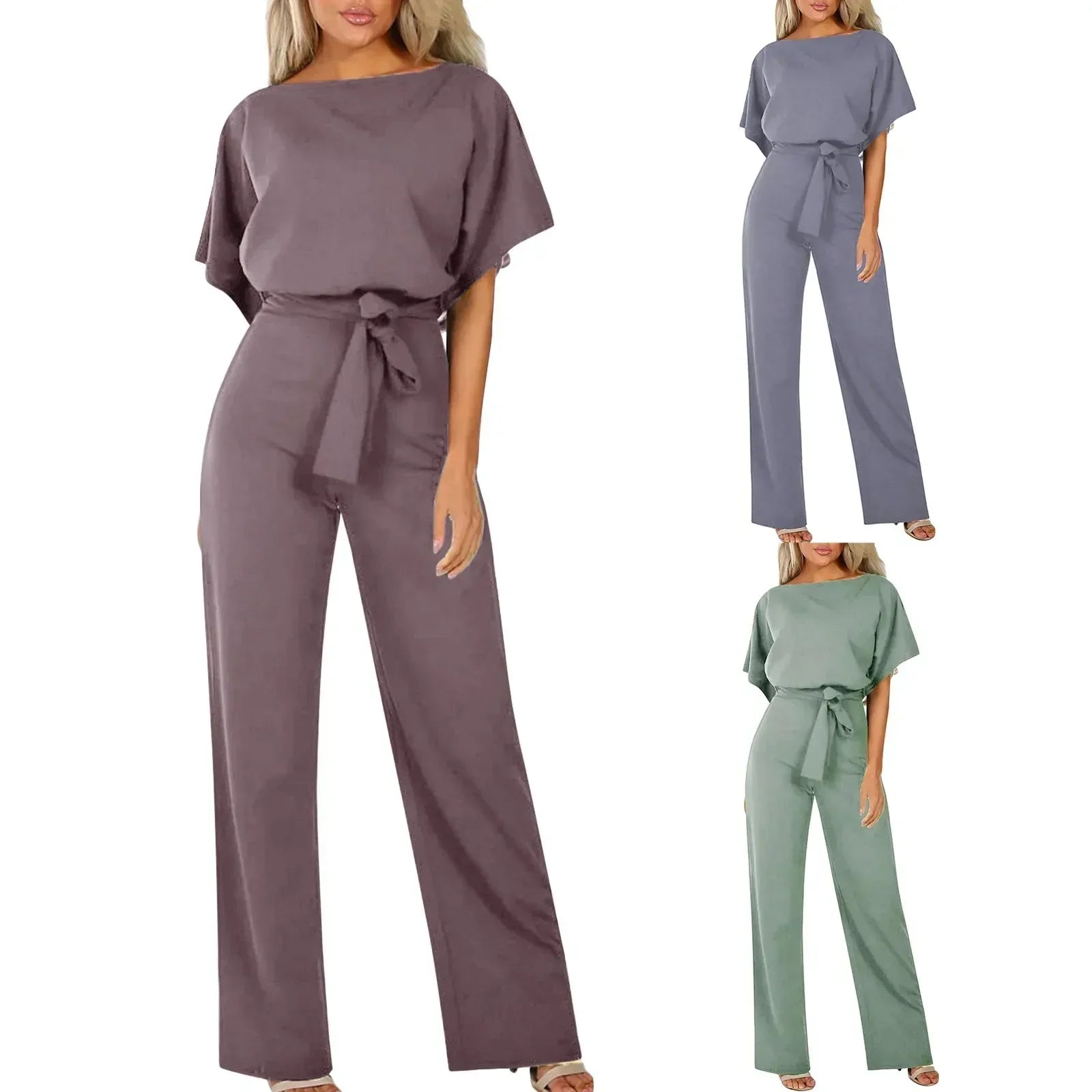 Chiara Jumpsuit | Elegante Damesjumpsuit met Rechte Pijpen, Vetersluiting en Ronde Hals