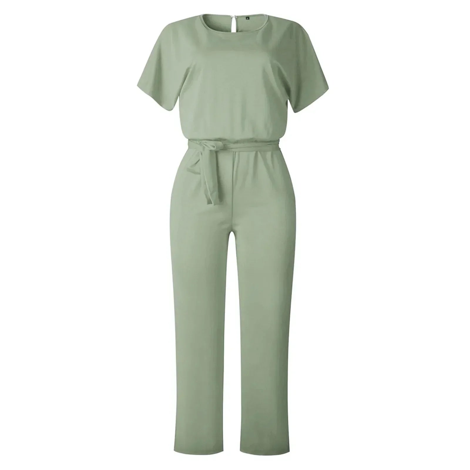 Chiara Jumpsuit | Elegante Damesjumpsuit met Rechte Pijpen, Vetersluiting en Ronde Hals