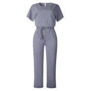Chiara Jumpsuit | Elegante Damesjumpsuit met Rechte Pijpen, Vetersluiting en Ronde Hals