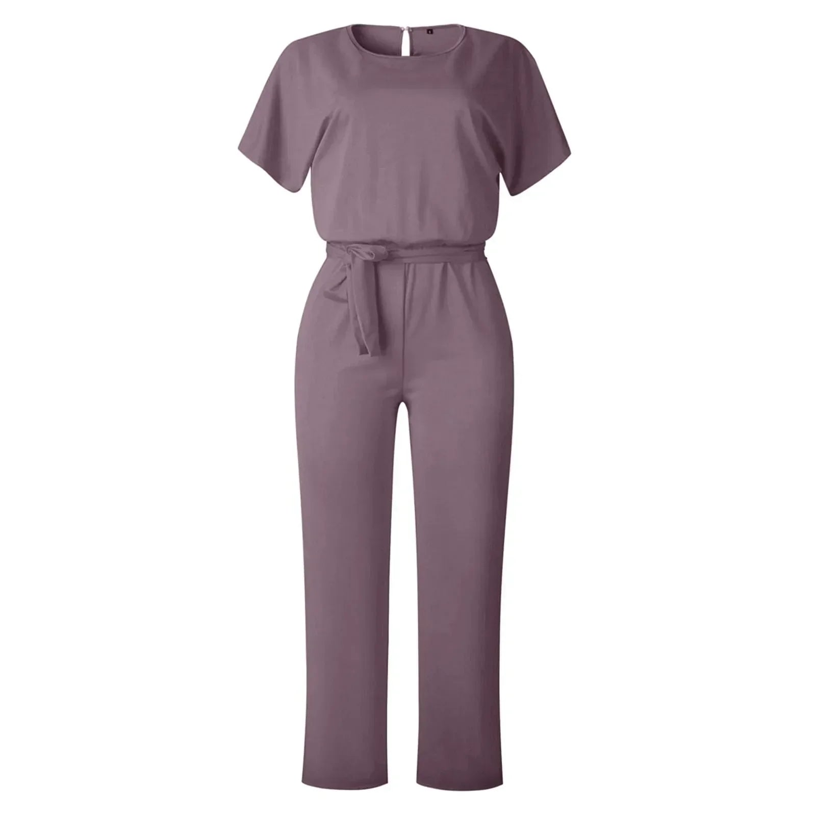 Chiara Jumpsuit | Elegante Damesjumpsuit met Rechte Pijpen, Vetersluiting en Ronde Hals