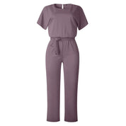 Chiara Jumpsuit | Elegante Damesjumpsuit met Rechte Pijpen, Vetersluiting en Ronde Hals