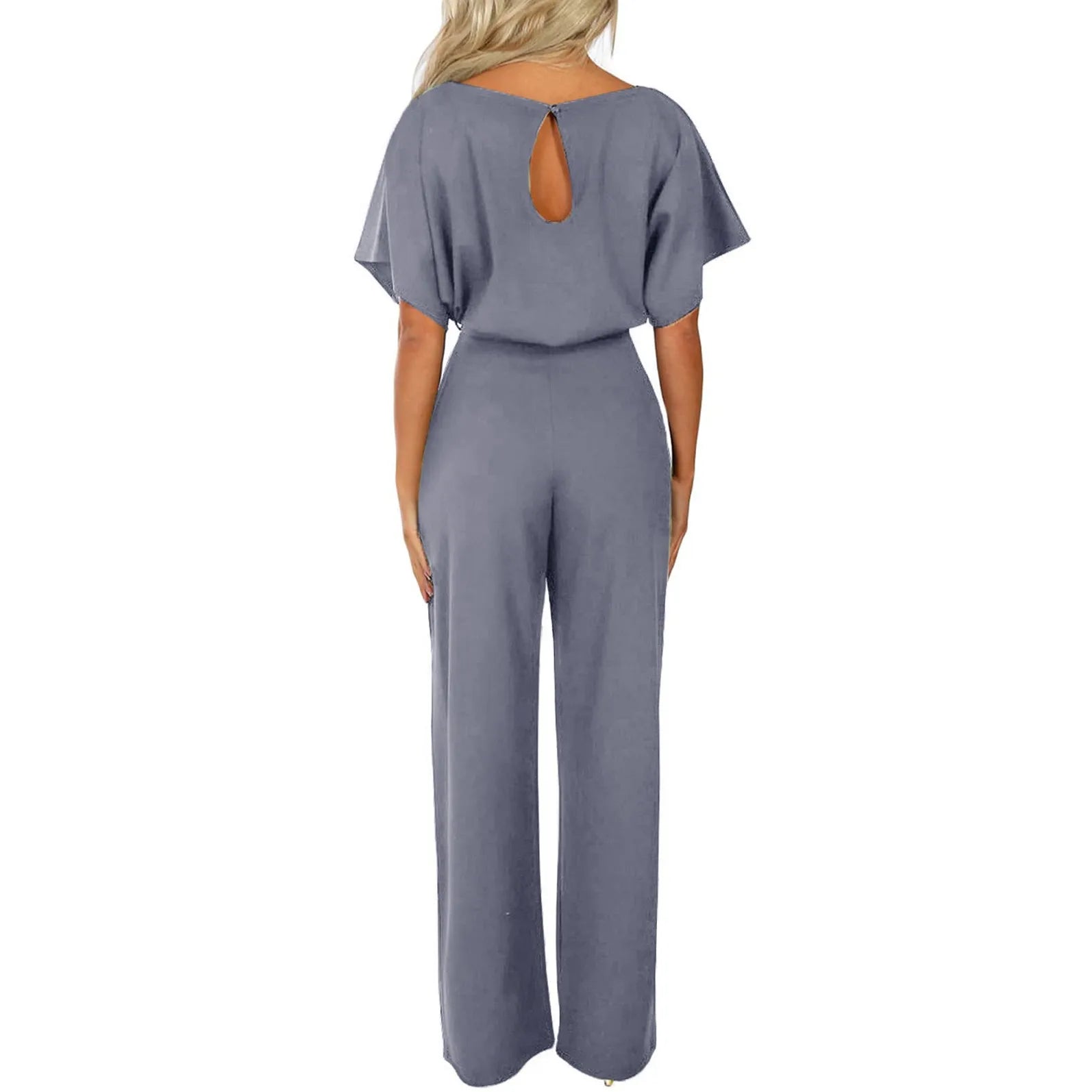 Chiara Jumpsuit | Elegante Damesjumpsuit met Rechte Pijpen, Vetersluiting en Ronde Hals