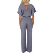 Chiara Jumpsuit | Elegante Damesjumpsuit met Rechte Pijpen, Vetersluiting en Ronde Hals