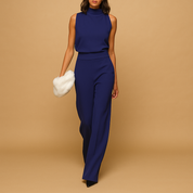 Aria dames jumpsuit – chique halter jumpsuit met wijde pijpen en strikdetail