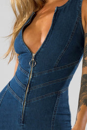 Denim Jumpsuit Dames met Hartvormige Uitsnede - Valentina Romano