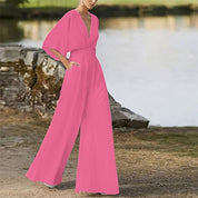 Karen Jumpsuit | Elegante Dames Jumpsuit met V-Hals en Wijde Pijpen