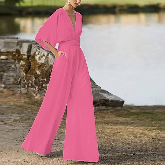 Karen Jumpsuit | Elegante Dames Jumpsuit met V-Hals en Wijde Pijpen