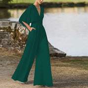 Karen Jumpsuit | Elegante Dames Jumpsuit met V-Hals en Wijde Pijpen