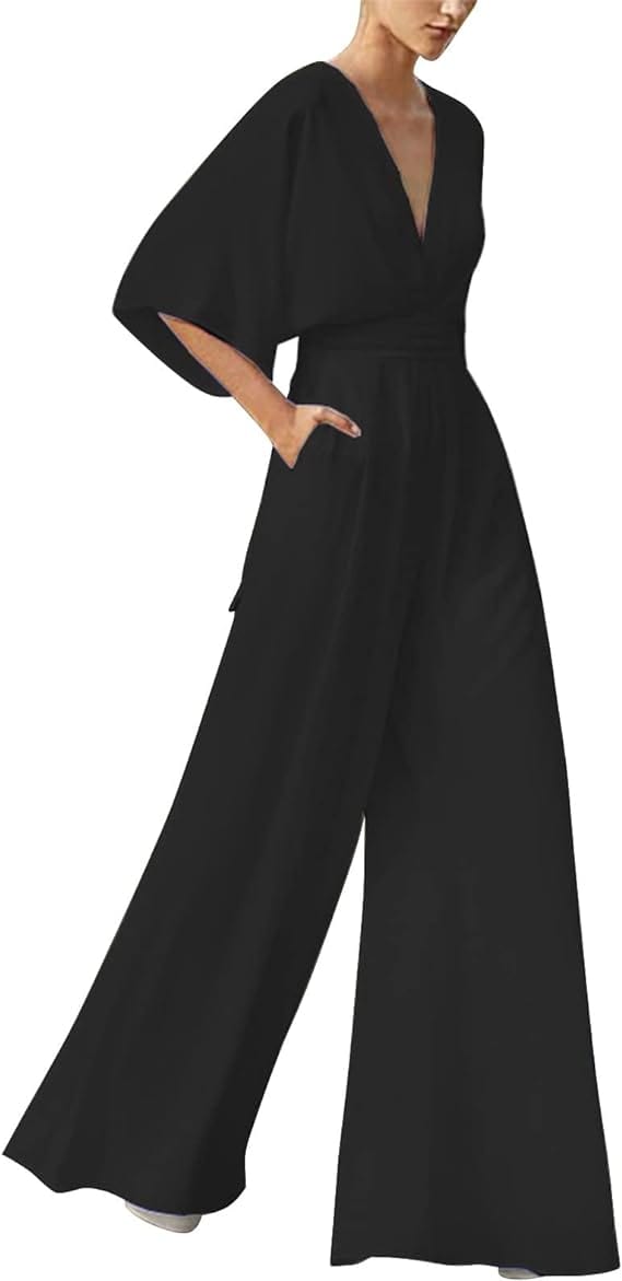Karen Jumpsuit | Elegante Dames Jumpsuit met V-Hals en Wijde Pijpen