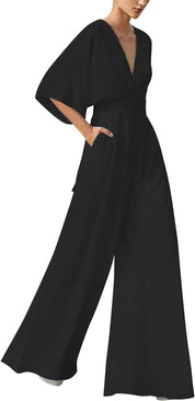 Karen Jumpsuit | Elegante Dames Jumpsuit met V-Hals en Wijde Pijpen
