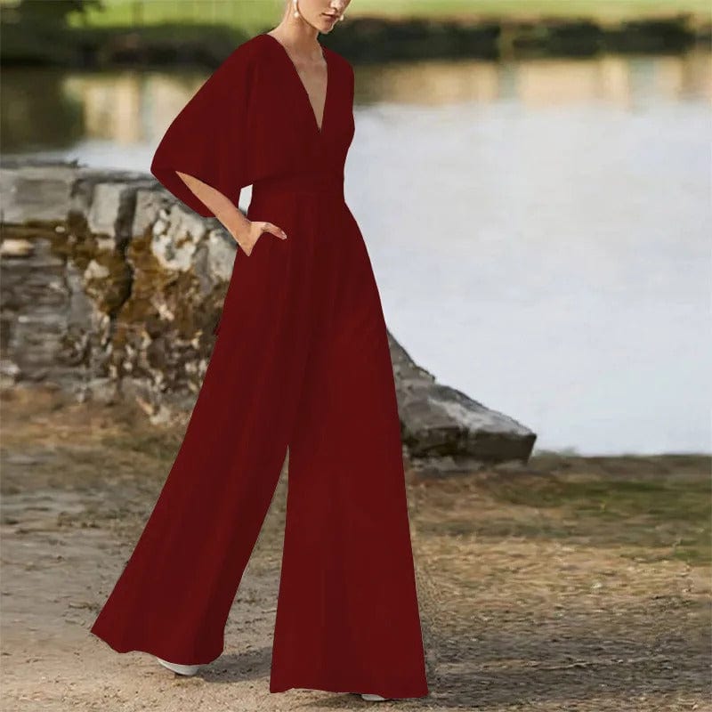 Karen Jumpsuit | Elegante Dames Jumpsuit met V-Hals en Wijde Pijpen