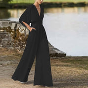 Karen Jumpsuit | Elegante Dames Jumpsuit met V-Hals en Wijde Pijpen