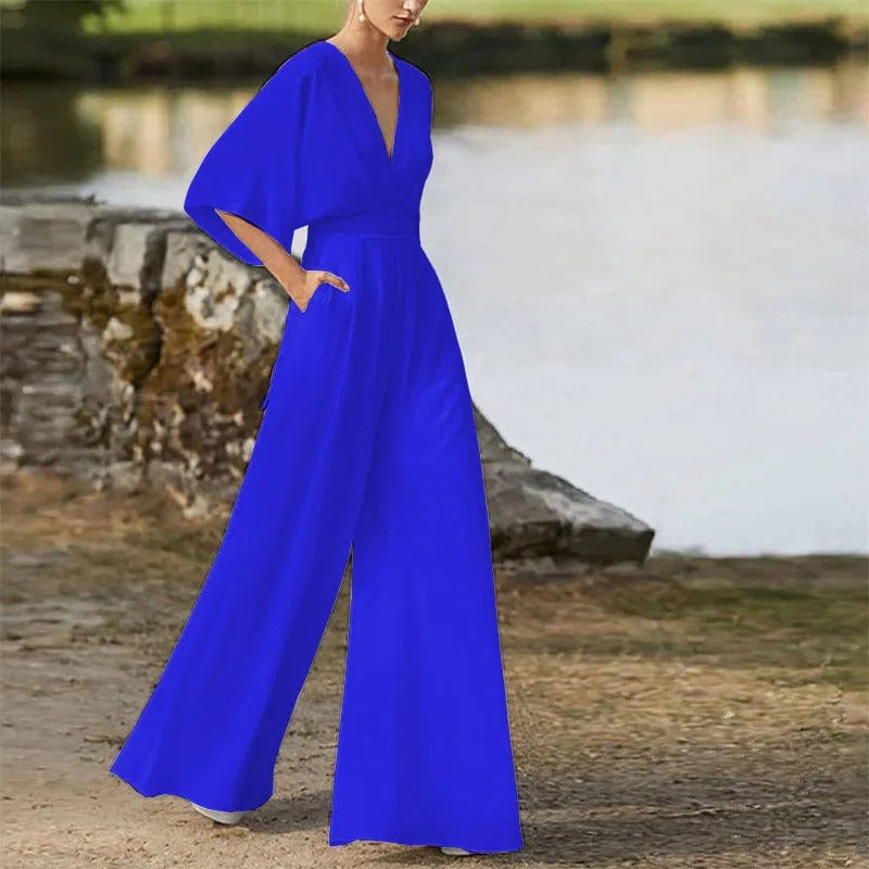 Karen Jumpsuit | Elegante Dames Jumpsuit met V-Hals en Wijde Pijpen