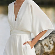 Karen Jumpsuit | Elegante Dames Jumpsuit met V-Hals en Wijde Pijpen