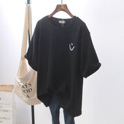 Smile | Trendy Katoen T-shirt met Smiley Print - Casual, Oversized en Streetwear - Wit / Zwart