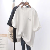 Smile | Trendy Katoen T-shirt met Smiley Print - Casual, Oversized en Streetwear - Wit / Zwart