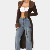 Delphine Cardigan | Lange Gebreide Cardigan met Faux Fur Details en Flatterende Pasvorm
