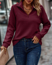 Chiara Damestrui – Geribde Trui met Halve Rits, Relaxte Pasvorm en Lange Mouwen