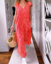 Leona Jurk | Maxi Jurk met Luipaardprint, V-Hals en Inclusieve Tas