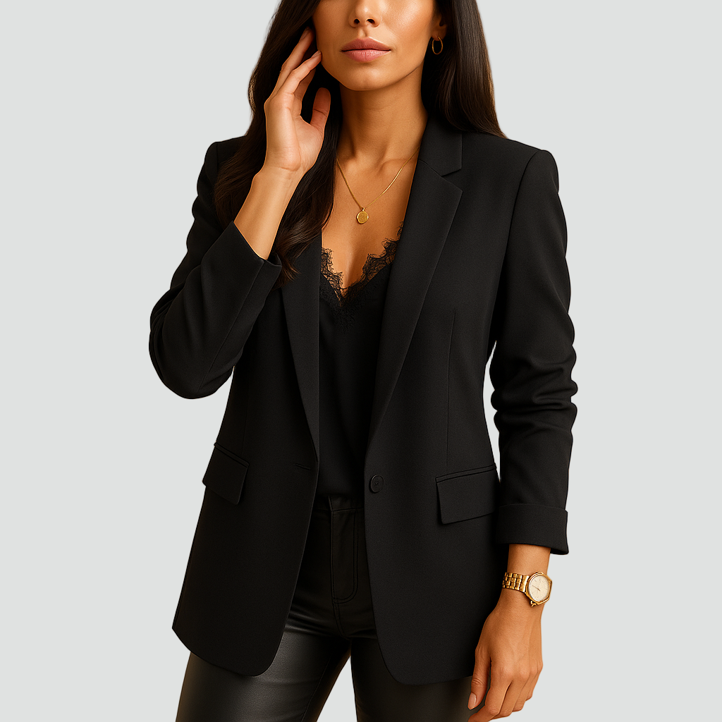 Longblazer Dames Getailleerd met Revers en Knoopsluiting, Elegant voor Kantoor - Claudia Neri