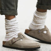 Suède Clogs Dames met Gesloten Neus en Verstelbare Gesp - Bruin / Beige / Zwart - Boston-Sandalen