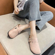 Suède Clogs Dames met Gesloten Neus en Verstelbare Gesp - Bruin / Beige / Zwart - Boston-Sandalen