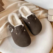 Suède Clogs Dames met Gesloten Neus en Verstelbare Gesp - Bruin / Beige / Zwart - Boston-Sandalen