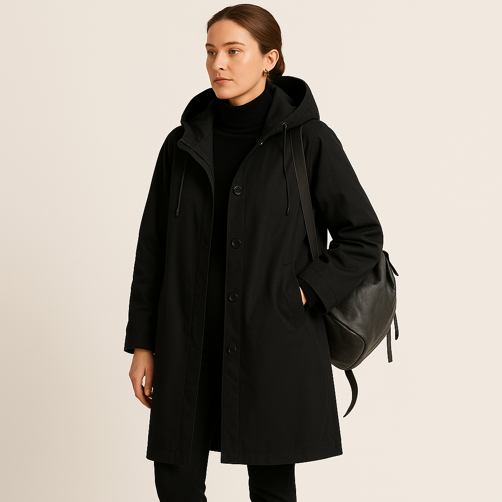 Luciana Elegante waterdichte regenmantel dames – driekwart jas met capuchon en ceintuur