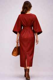 Chiara Elegante | Luxe Midi-Jurk met Ceintuur