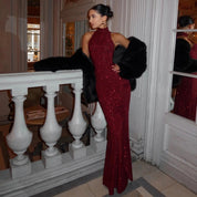 Pailletten Maxi Jurk Rood met Turtleneck – Elegant & Feestelijk - Isabella D’Amore
