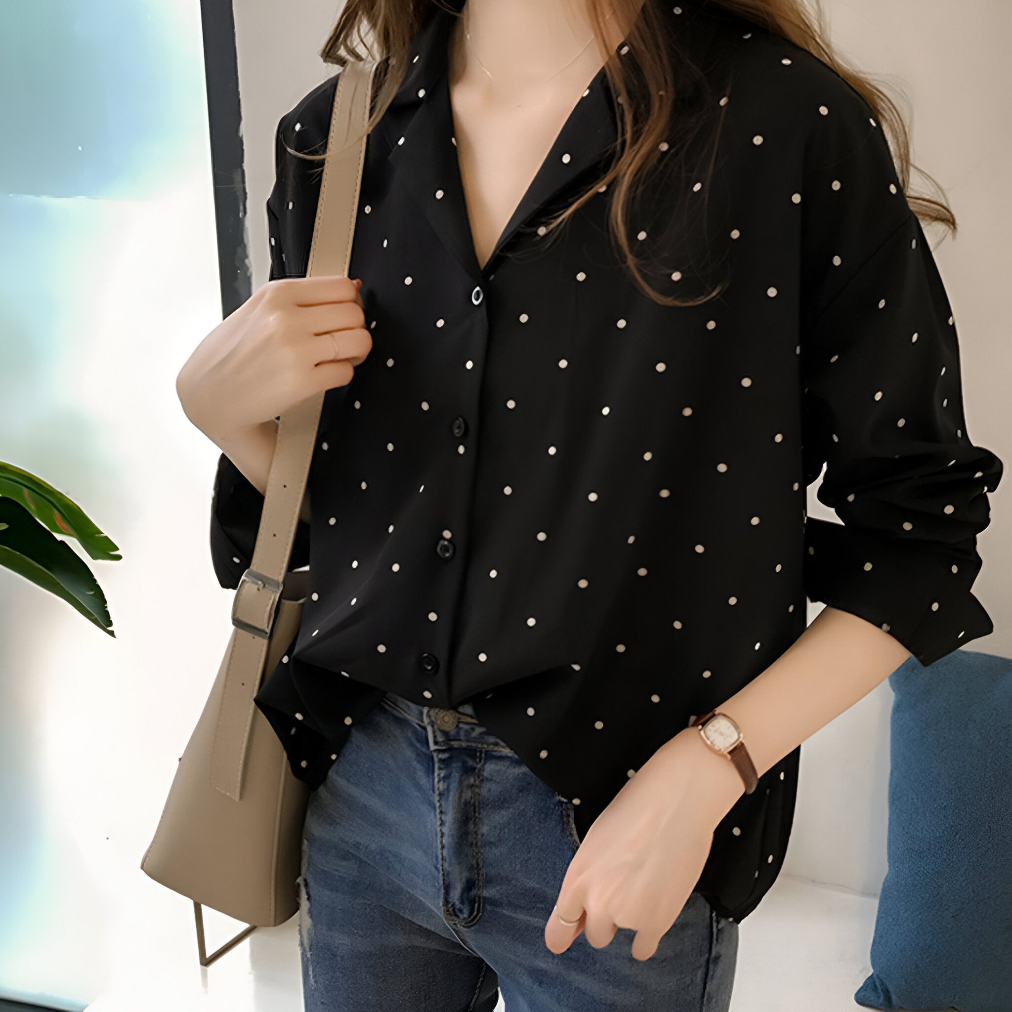 Valentina Polka Blouse | Damesblouse met Speels Stippenpatroon, Flatterende Snit en Lange Mouwen