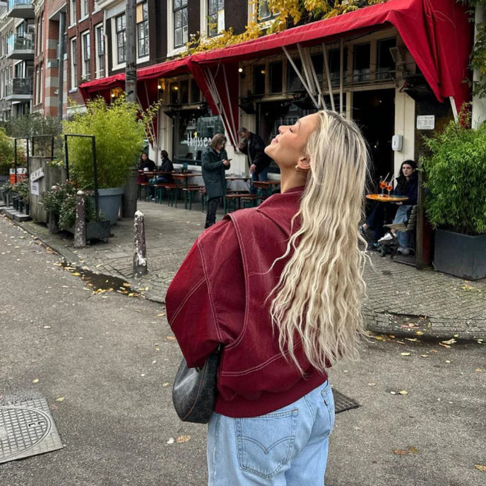 Serena Rode oversized damesjas – stijlvolle leren jas met trendy pasvorm