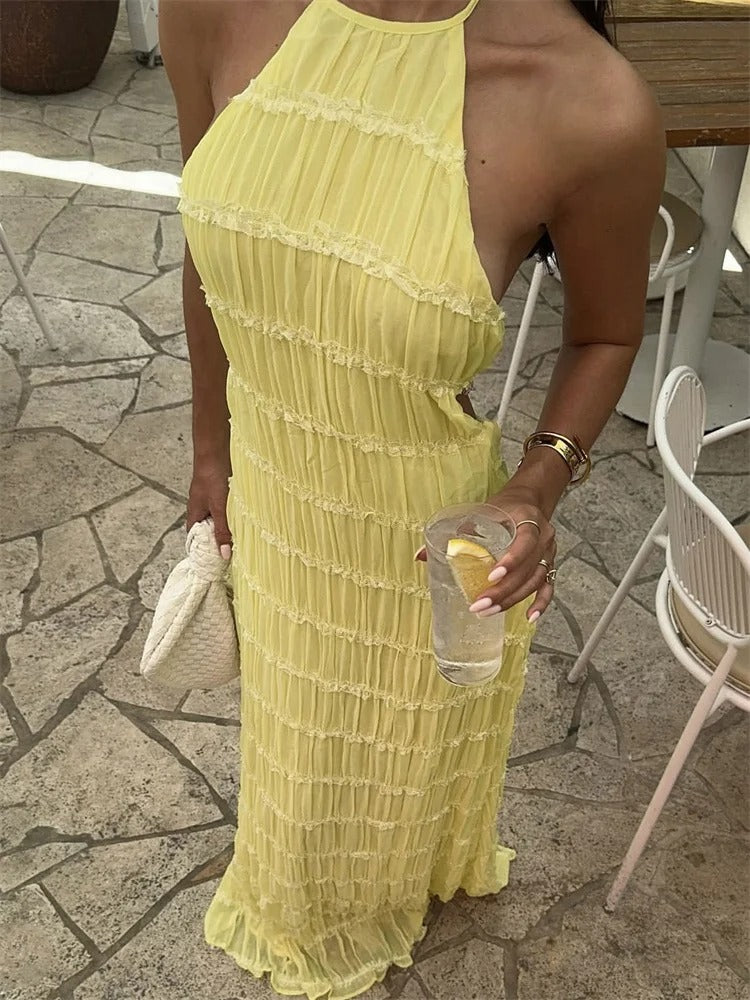 Elisabetta Jurk | Luchtige Maxi-jurk met Halternek en Open Rugdetail