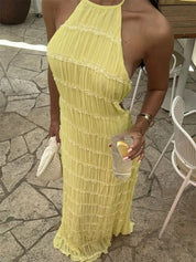 Elisabetta Jurk | Luchtige Maxi-jurk met Halternek en Open Rugdetail