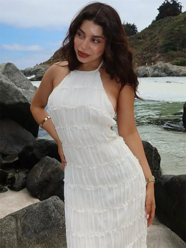 Elisabetta Jurk | Luchtige Maxi-jurk met Halternek en Open Rugdetail