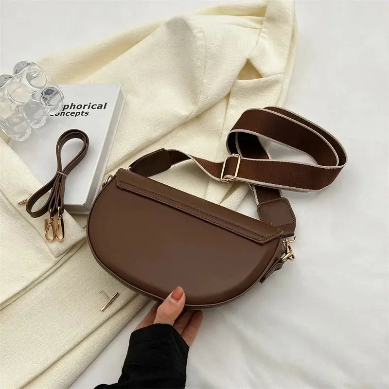 Dames Schoudertas Leer Look Verstelbare Band Compact - Zwart / Donkerbruin / Khaki - Maelen