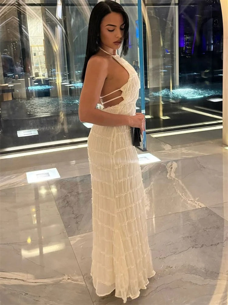 Elisabetta Jurk | Luchtige Maxi-jurk met Halternek en Open Rugdetail