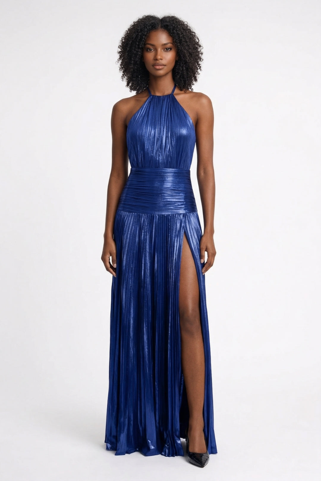 Metallic Maxi Jurk Dames Halter Split Avond Feest - Blauw / Goud / Roze - Maelen