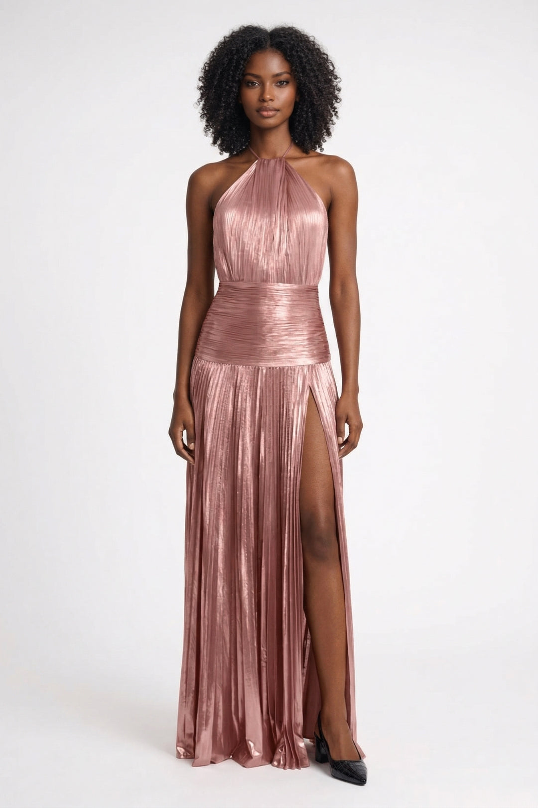 Metallic Maxi Jurk Dames Halter Split Avond Feest - Blauw / Goud / Roze - Maelen