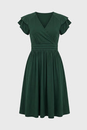 Overslag Midi Jurk Dames V-hals Korte Mouwen Taille Feest - Donkergroen / Zwart / Bordeaux - Maelen