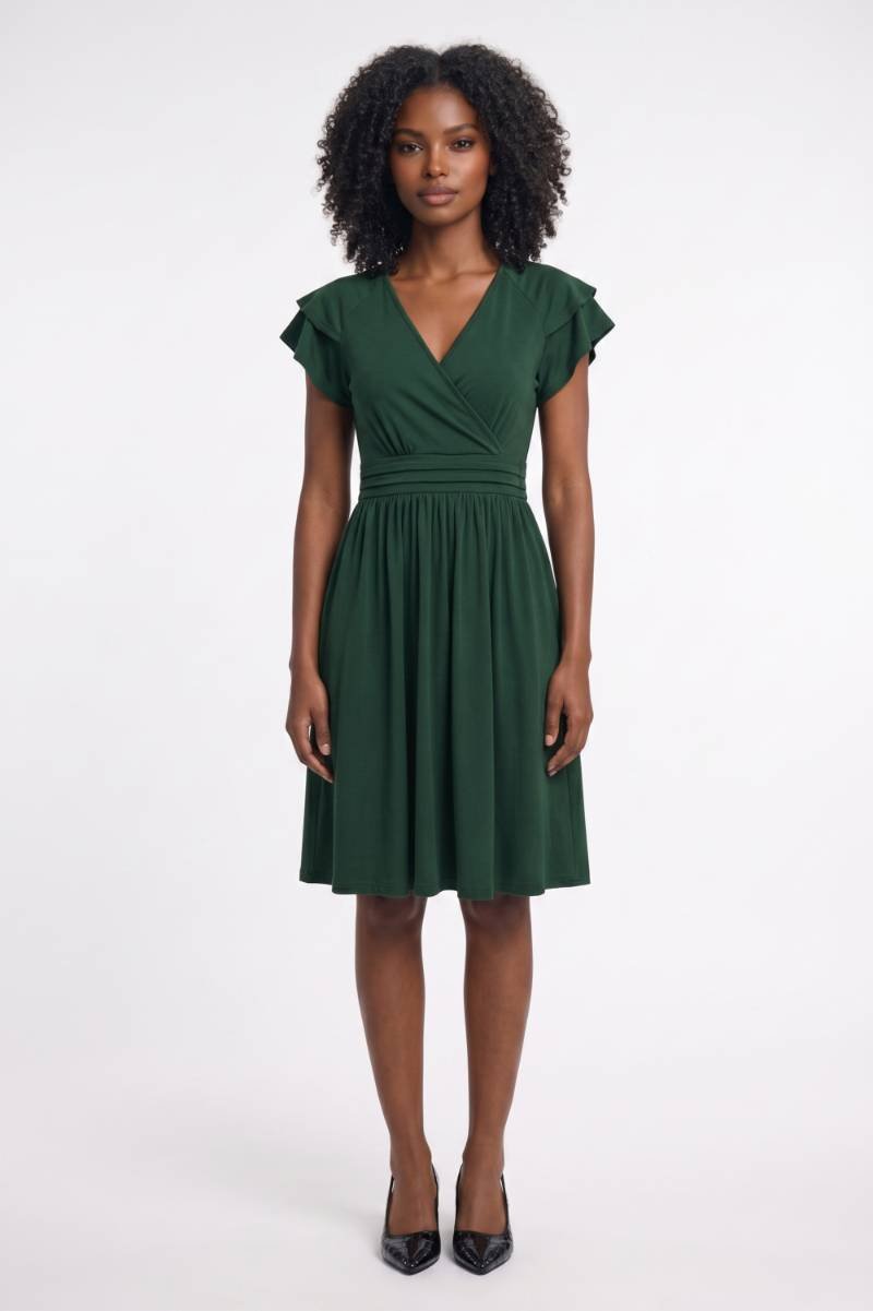 Overslag Midi Jurk Dames V-hals Korte Mouwen Taille Feest - Donkergroen / Zwart / Bordeaux - Maelen